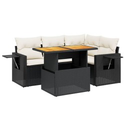 5-tlg. Garten-Sofagarnitur mit Kissen Schwarz Poly Rattan