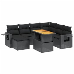 8-tlg. Garten-Sofagarnitur mit Kissen Schwarz Poly Rattan