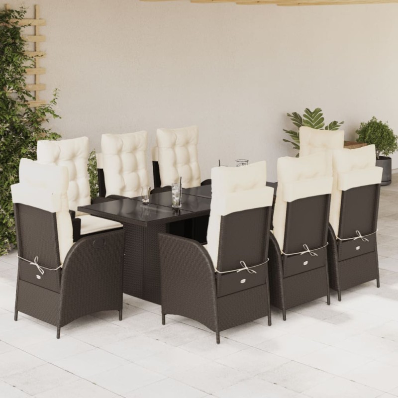 9-tlg. Garten-Essgruppe mit Kissen Braun Poly Rattan