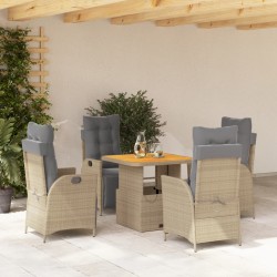 5-tlg. Garten-Essgruppe mit Kissen Beige Poly Rattan