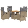 5-tlg. Garten-Essgruppe mit Kissen Beige Poly Rattan