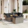 8-tlg. Garten-Sofagarnitur mit Kissen Grau Poly Rattan