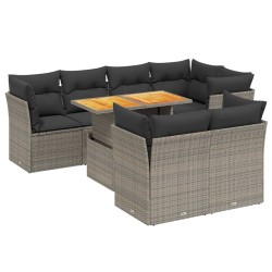 8-tlg. Garten-Sofagarnitur mit Kissen Grau Poly Rattan