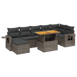 8-tlg. Garten-Sofagarnitur mit Kissen Grau Poly Rattan