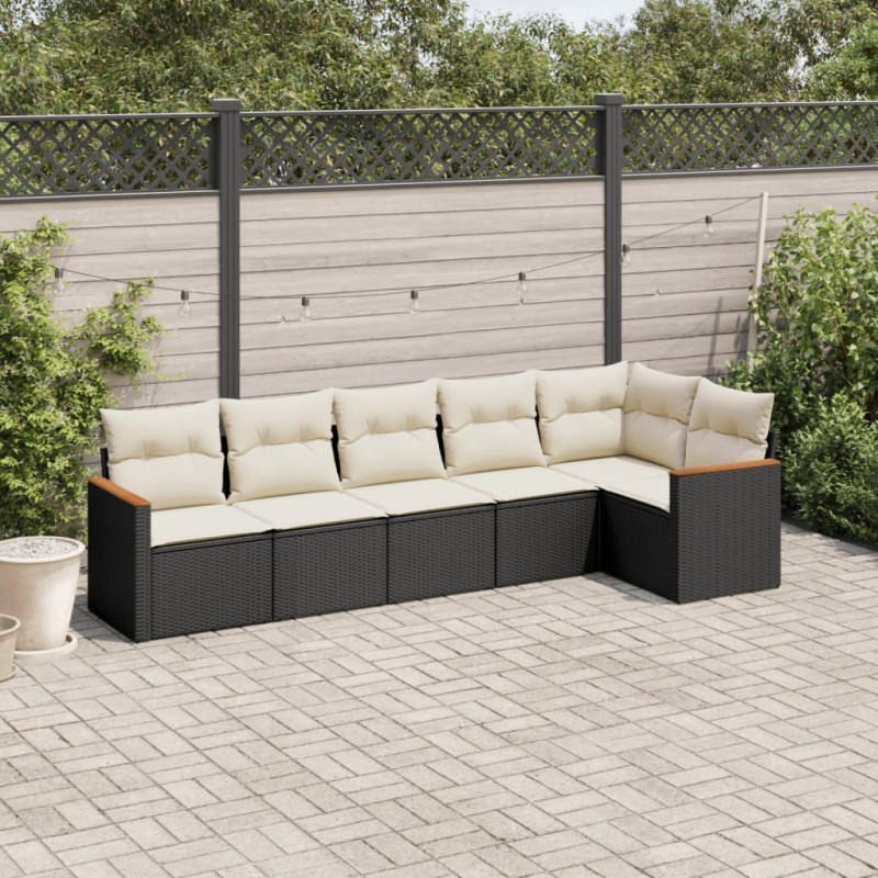 6-tlg. Garten-Sofagarnitur mit Kissen Schwarz Poly Rattan