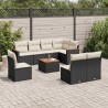 9-tlg. Garten-Sofagarnitur mit Kissen Schwarz Poly Rattan