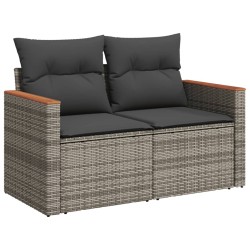 13-tlg. Garten-Sofagarnitur mit Kissen Grau Poly Rattan