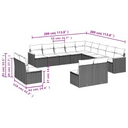 13-tlg. Garten-Sofagarnitur mit Kissen Schwarz Poly Rattan