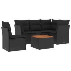 6-tlg. Garten-Sofagarnitur mit Kissen Schwarz Poly Rattan