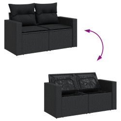 10-tlg. Garten-Sofagarnitur mit Kissen Schwarz Poly Rattan