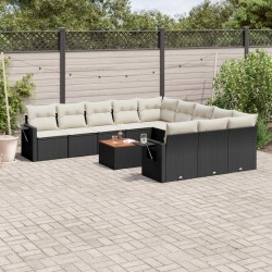 12-tlg. Garten-Sofagarnitur mit Kissen Schwarz Poly Rattan