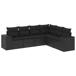 6-tlg. Garten-Sofagarnitur mit Kissen Schwarz Poly Rattan