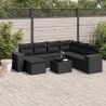 8-tlg. Garten-Sofagarnitur mit Kissen Schwarz Poly Rattan