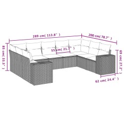 9-tlg. Garten-Sofagarnitur mit Kissen Hellgrau Poly Rattan