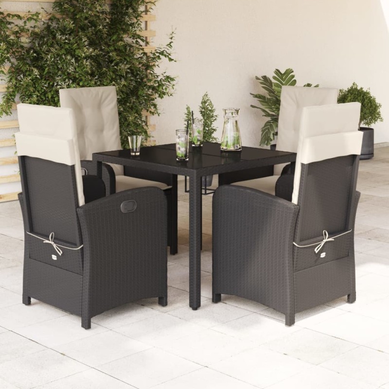 5-tlg. Garten-Essgruppe mit Kissen Schwarz Poly Rattan