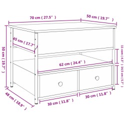 Couchtisch Braun Eichen-Optik 70x50x50 cm Holzwerkstoff Metall