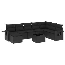 9-tlg. Garten-Sofagarnitur mit Kissen Schwarz Poly Rattan