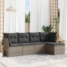 5-tlg. Garten-Sofagarnitur mit Kissen Grau Poly Rattan