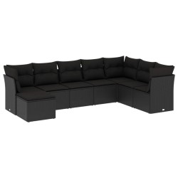 8-tlg. Garten-Sofagarnitur mit Kissen Schwarz Poly Rattan