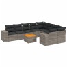 10-tlg. Garten-Sofagarnitur mit Kissen Grau Poly Rattan