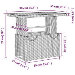 2-tlg. Garten-Essgruppe mit Kissen Grau Poly Rattan