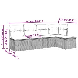 5-tlg. Garten-Sofagarnitur mit Kissen Hellgrau Poly Rattan