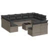 12-tlg. Garten-Sofagarnitur mit Kissen Grau Poly Rattan