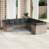 11-tlg. Garten-Sofagarnitur mit Kissen Grau Poly Rattan