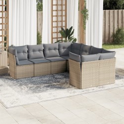 8-tlg. Garten-Sofagarnitur mit Kissen Beige Poly Rattan