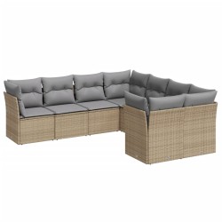 8-tlg. Garten-Sofagarnitur mit Kissen Beige Poly Rattan