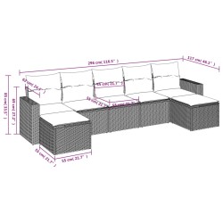 7-tlg. Garten-Sofagarnitur mit Kissen Hellgrau Poly Rattan