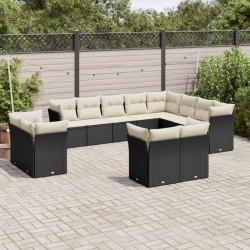 12-tlg. Garten-Sofagarnitur mit Kissen Schwarz Poly Rattan