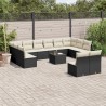 13-tlg. Garten-Sofagarnitur mit Kissen Schwarz Poly Rattan