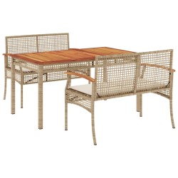 3-tlg. Garten-Essgruppe mit Kissen Beige Poly Rattan