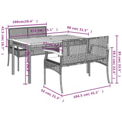 3-tlg. Garten-Essgruppe mit Kissen Beige Poly Rattan