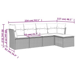 5-tlg. Garten-Sofagarnitur mit Kissen Hellgrau Poly Rattan