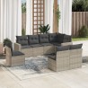 8-tlg. Garten-Sofagarnitur mit Kissen Hellgrau Poly Rattan