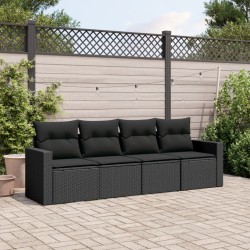 4-tlg. Garten-Sofagarnitur mit Kissen Schwarz Poly Rattan