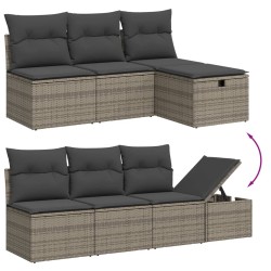 7-tlg. Garten-Sofagarnitur mit Kissen Grau Poly Rattan