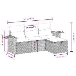 4-tlg. Garten-Sofagarnitur mit Kissen Schwarz Poly Rattan