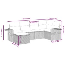 6-tlg. Garten-Sofagarnitur mit Kissen Hellgrau Poly Rattan