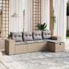 5-tlg. Garten-Sofagarnitur mit Kissen Beige Poly Rattan