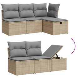 5-tlg. Garten-Sofagarnitur mit Kissen Beige Poly Rattan