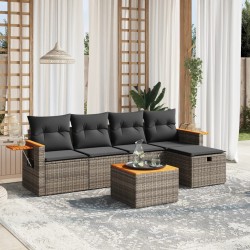 6-tlg. Garten-Sofagarnitur mit Kissen Grau Poly Rattan