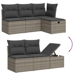 6-tlg. Garten-Sofagarnitur mit Kissen Grau Poly Rattan