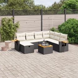 8-tlg. Garten-Sofagarnitur mit Kissen Schwarz Poly Rattan