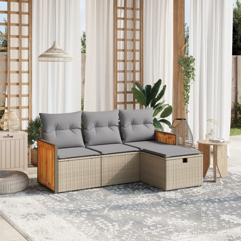 4-tlg. Garten-Sofagarnitur mit Kissen Beigemischung Poly Rattan