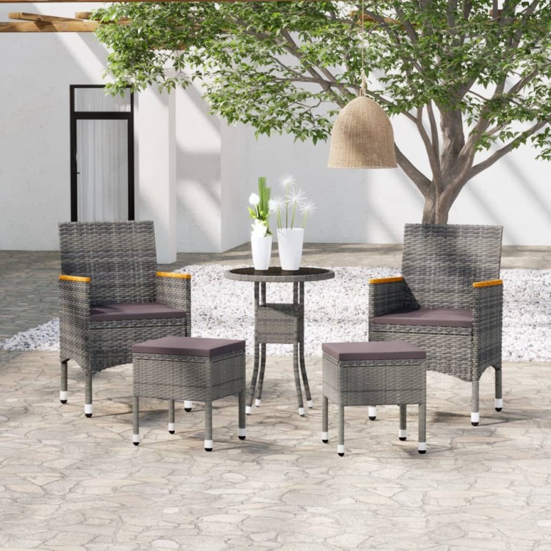 5-tlg. Garten-Lounge-Set Poly Rattan Grau