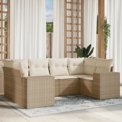 6-tlg. Garten-Sofagarnitur mit Kissen Beige Poly Rattan