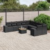 11-tlg. Garten-Sofagarnitur mit Kissen Schwarz Poly Rattan